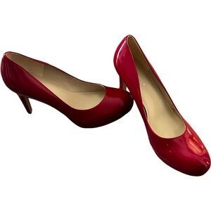 Marc Fisher Shiny Red Platform Rounded Toe Pumps.